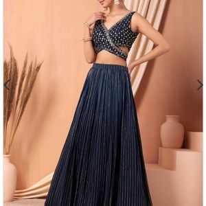 Navy Blue Lehenga Set With Embroidered Blouse And Dupatta